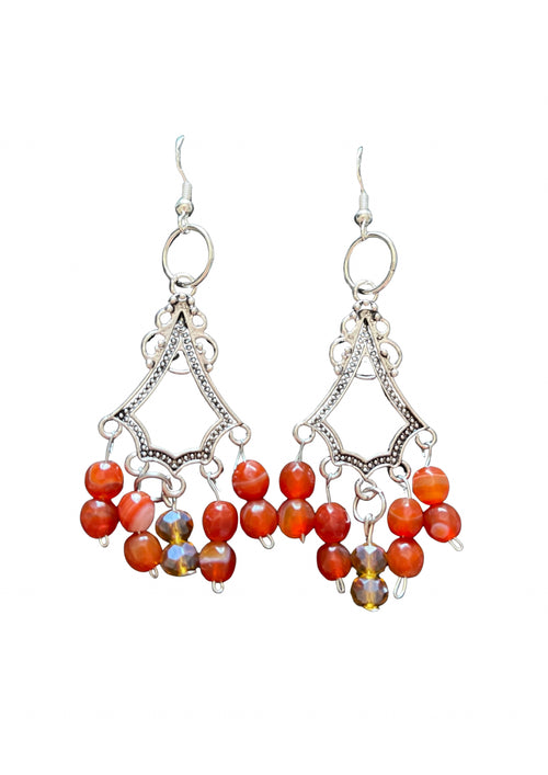 Boucles D'Oreilles Argent Perles D'Agate et D'Abaque